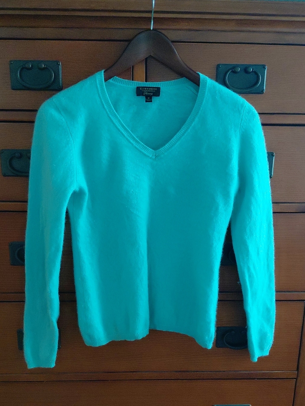 Charter Club Teal V-Neck Cashmere Sweater